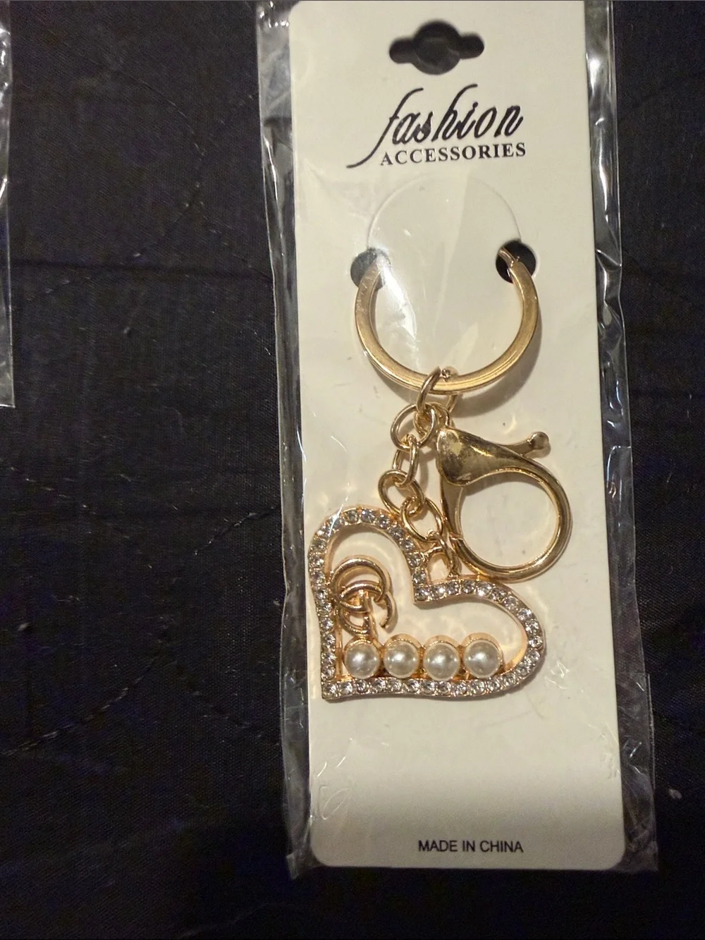Fashion Jewelry Silver Heart Key Chain& Gold Crystal GG Brooch Set